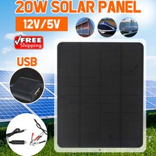 20W 12V / 5V Portable Solar Panel Battery Charger Alligator Clip for RV Boat Car