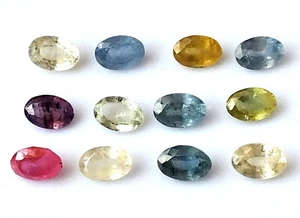 Multi Color Ceylon Sapphire 6X4 mm Oval Faceted Natural Unheated Stone 12 Piece - Picture 1 of 5