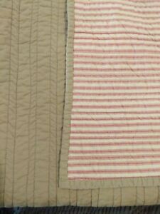 Red Ticking Stripe Quilt Bed Spread Coverlet Queen Reversible Farmhouse Cottage