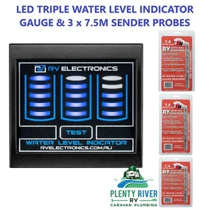 Caravan/RV LED Triple Tank Water Level Indicator Gauge Black + 3 x 7.5m Senders - Picture 1 of 7