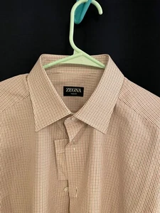 Zegna NWT Casual Button Down Shirt Size 16 Made in Turkey Check Cotton - Picture 1 of 6