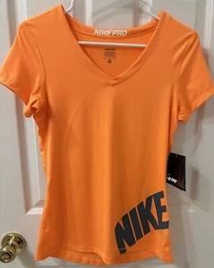 NWT NIKE PRO M DRI FIT Competition Base Layer ORANGE / BLUE V-Neck Logo Women’s - Picture 1 of 8