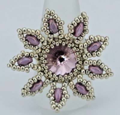 Fingerring Rosa Lila Gold Blume handarbeit Swarovski Element Gr 60 Damen Schmuck - Bild 1 von 4