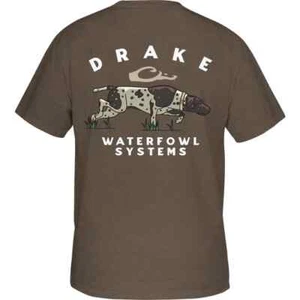 Drake Waterfowl Retro Pointer Mens SS T-Shirt NWT Walnut Dark Heather - Picture 1 of 1