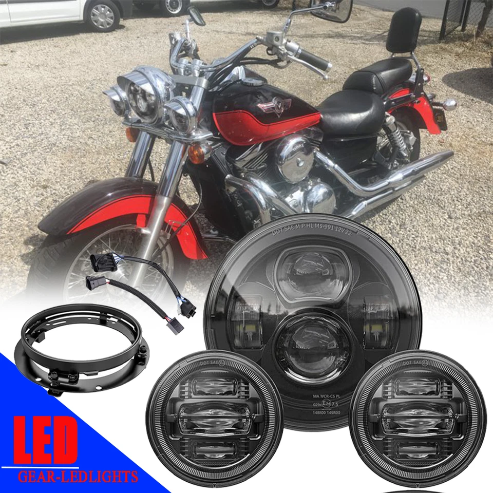 7 inch LED Headlight + Passing Light For Kawasaki VN Vulcan 500 750 800 900 1700 - Image 1 of 4