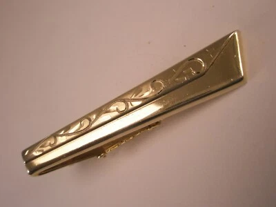 Clip de barra de corbata FOSTER 1-13/16" desplazado grabado tono dorado simple liso vintage Foto 1 de 4