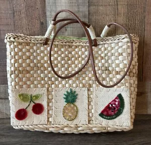 Vintage Straw Handbag 90's Purse Fruit Design Summer Tote Shoulder Bag - Picture 1 of 7