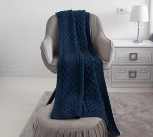 SAOL Bed Throw Blanket Irish Aran 100% Soft Merino Wool - Picture 1 of 16