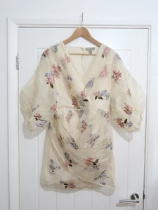 Vestido Organza Estampado Floral Bordado Mangas Hinchadas Ocasión Boda - Talla 14 - Imagen 1 de 12