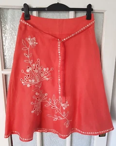 MONSOON Embroidered Linen Flare skirt Size 10 excellent condition - Picture 1 of 9