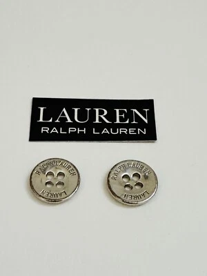 Ralph Lauren replacement buttons set of 2 Silver metal Engraved 4 holes - Image 1 of 4