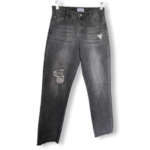 RSQ Girls Jeans Size 12 Black High Rise Straight Leg Raw Hem Distressed - Picture 1 of 5