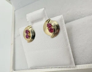 Orecchini e dorso vintage oro giallo 14 kt firmati 585 rubini firmati testati delicati - Foto 1 di 8