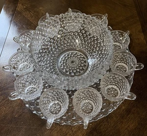 Vintage Duncan Miller Klar Blase Glas Nägel Bowle Schüssel, Tablett, Tassen 12-teiliges Set - Bild 1 von 7