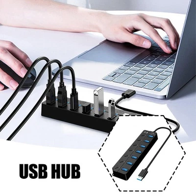 7 Port USB Hub Splitter 3.0 For Laptop USB Adapter vidual Switches with H6X0 - Image 1 of 4