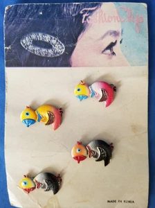 Vintage 1950's Mid Century Children's Metal  Barrettes Cute DUCKS  with Hats Moc - Picture 1 of 3