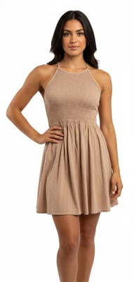 GIRLS UNDER THE SUN Dress Size S Brown Mini Backless Casual Travel Elastic Waist - image 1 of 4