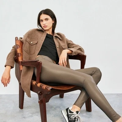 NEW Aritzia Wilfred Free Daria Pant SIZE M Taupe HR Vegan Leather Leggings NWT - Image 1 of 4