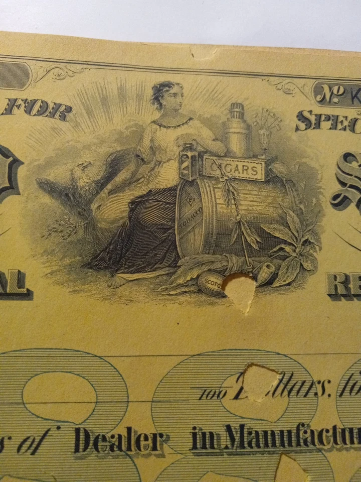 1882 $5Vintage United States Internal Revenue Manuf. Специальная налоговая марка на табак - Изображение 1 из 4
