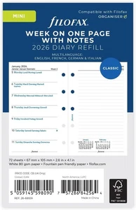 Filofax Mini 2025 Woche auf einer Seite mit Notizen Tagebuch Mine 25-68109 - Bild 1 von 3