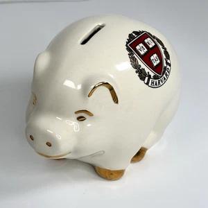 Vintage - Harvard University Crest Porcelain Piggy Bank w/ Gold Trim - EUC - Picture 1 of 13