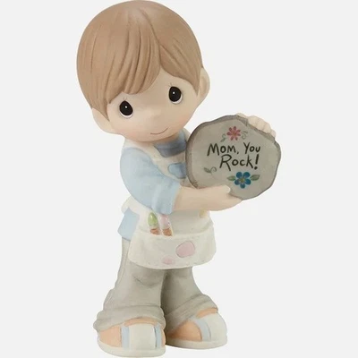 Precious Moments "MOM, YOU ROCK" Brunette Boy Bisque Porcelain Figurine NIB