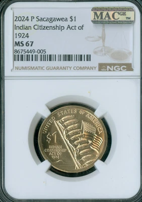 JUEGO DE DÓLARES SACAGAWEA 2024 P&D NGC MS67 PQ MAC IMPECABLE. Foto 1 de 4