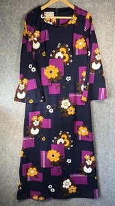 Norman Linton Vintage Retro Purple Long Floral Summer Dress UK 18 SlimOSizes - Picture 1 of 17