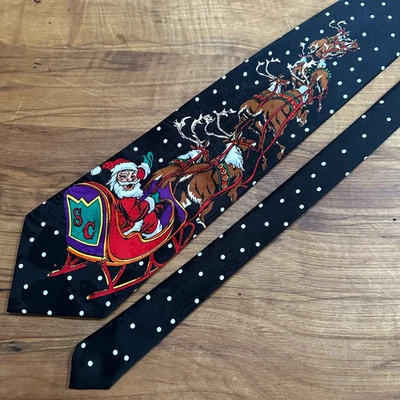 Corbata vintage para hombre Surrey Navidad Papá Noel y trineo con renos 57,5 x 4 Foto 1 de 4