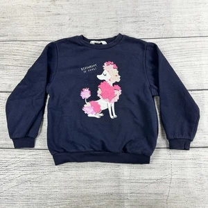H&M Sequin Poodle Dog Sweater Girls Size 6 / 8 Long Sleeve Pullover - BLUE - Picture 1 of 8