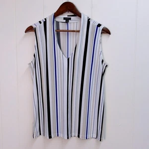 Ann Taylor Factory gestreiftes ärmelloses Blusentop Damen M - blau & beige / #9042 - Bild 1 von 6