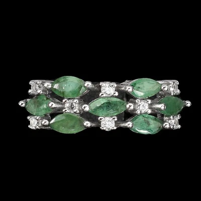 925 Sterling Silber Ring Marquise grüner Smaragd 5 x 2,5 mm cz Edelstein... - Bild 1 von 4