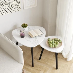 Nesting Triangle End Table,Set of 2 Coffee Table Modern Minimalist Side Table... - Picture 1 of 7