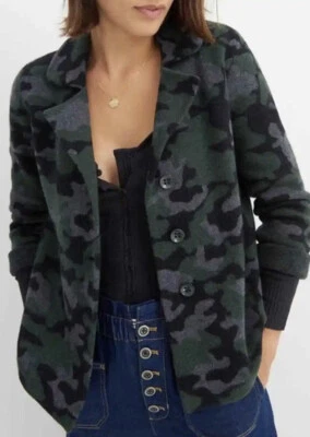 Jaqueta suéter Anthropologie Field Flower Barbara camuflagem 100% lã tamanho XS - Imagem 1 de 4