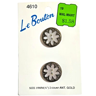 LeBouton Vintage Botones 2 Oro Antiguo Sobre Floral Translúcido 3/4" 19mm #4610 Foto 1 de 4