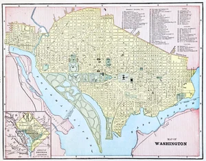 1899 WASHINGTON DC & GEORGETOWN Map (13X10) ORIGINAL WHITE HOUSE - CAPITOL - Picture 1 of 5
