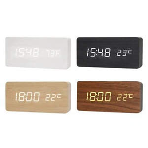 Modern Digital Alarm Clock Battery Powered/USB Wood - Picture 1 of 29