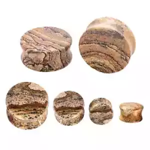 COPPIA Picasso Jasper Stone EAR PLUG AURICOLARI CALIBRO SELLA TUNNEL 2G 0G 00G a 3/4" - Foto 1 di 2