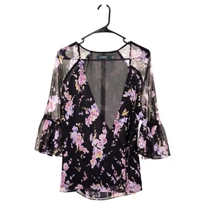 Ralph Lauren Women’s Floral Blouse M Surplice V-Neck Tie Front Bell Sleeve Top - Picture 1 of 8