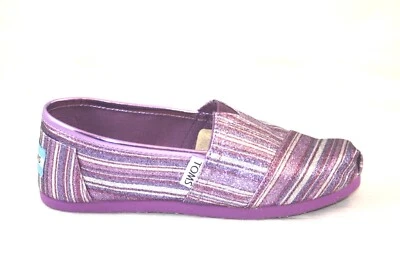 Sapato plano Toms clássico roxo listra glitter slip on crianças grandes TAMANHO 12,5 - Imagem 1 de 4
