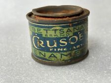 56223 Old Vintage Antique Tin Can Sign Shop Advert Paint Crusoe Enamel c1920