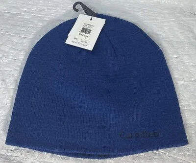 Nuevo Calvin Klein Bordado Azul/Negro Gorro Tejido Gorra Puños Talla Única Foto 1 de 4