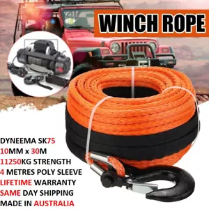 Winch Rope 10mm x 30m Dyneema SK75 Synthetic Rope Tow Recovery Offroad 4x4 - Picture 1 of 7