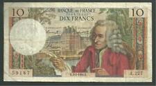 France 10 Dix Francs 1966 P# 147B Voltaire World Banknote Currency Paper Money
