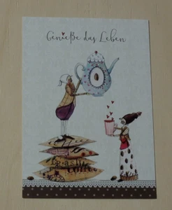 1 Postkarten Genieße das Leben KAFFEE Geburtstag Silke Leffler Mann Frau - Picture 1 of 2