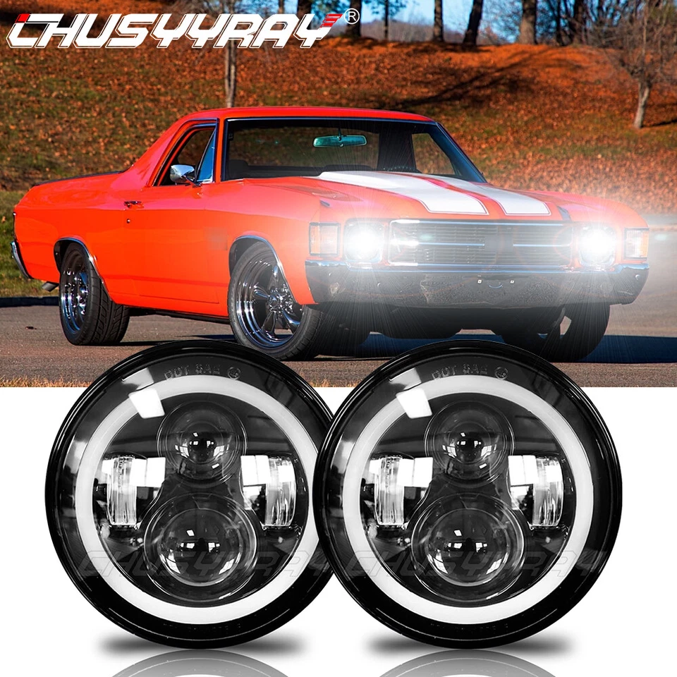 7" Round Halo LED Headlights Hi/Lo Beam Fit Chevy El Camino Monte Carlo - Image 1 of 4