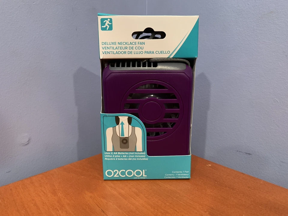 Ventilador de collar O2COOL Deluxe púrpura | Nuevo ventilador portátil alimentado por batería Foto 1 de 4