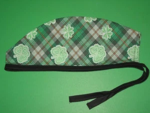 Surgical Scrub Hats/Cap St. Patrick's Day Plaid with lacey green shamrocks - Picture 1 of 1