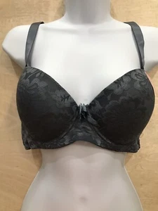 ANGELINA BRA WOMENS UNDERWIRED PADDED SIZE 34D GRAY LACE - Picture 1 of 10