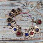 Kuchi Tribal Coin Pendants 10 Vintage Charms Red & Blue (16062)